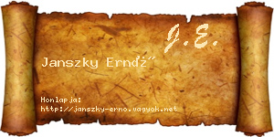 Janszky Ernő névjegykártya